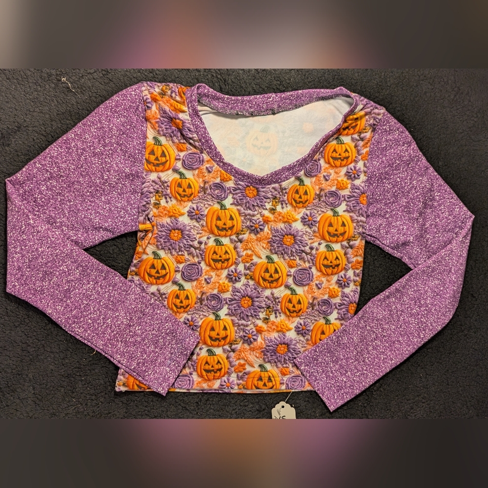 Xxs Jack O Lantern Long Sleeve Crop Top